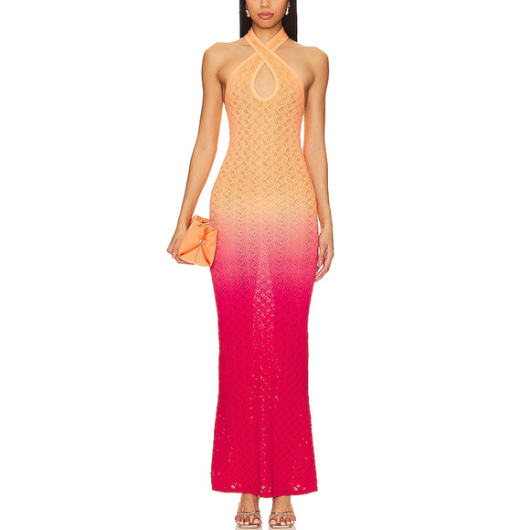 Lovers + Friends Orange and Pink Halter Maxi Dress - Picture 1 of 4